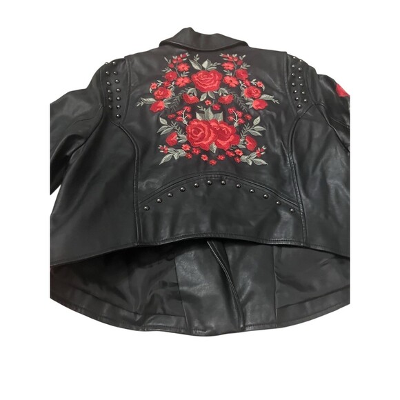Torrid Moto Jacket Womens Size 0 Black Rose Floral Embroidered Studded Zip - Picture 6 of 12